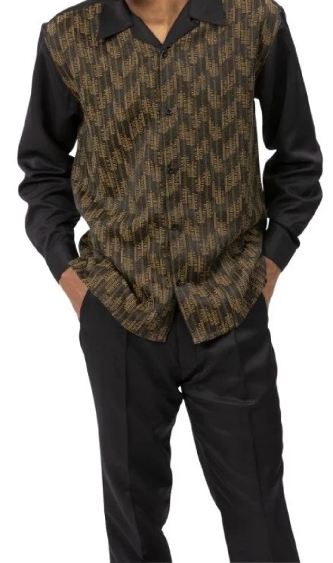 Men's Long Sleeve Walking Suit in Black And Khaki