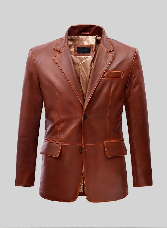 Rubbed Tan Brown Leather Blazer