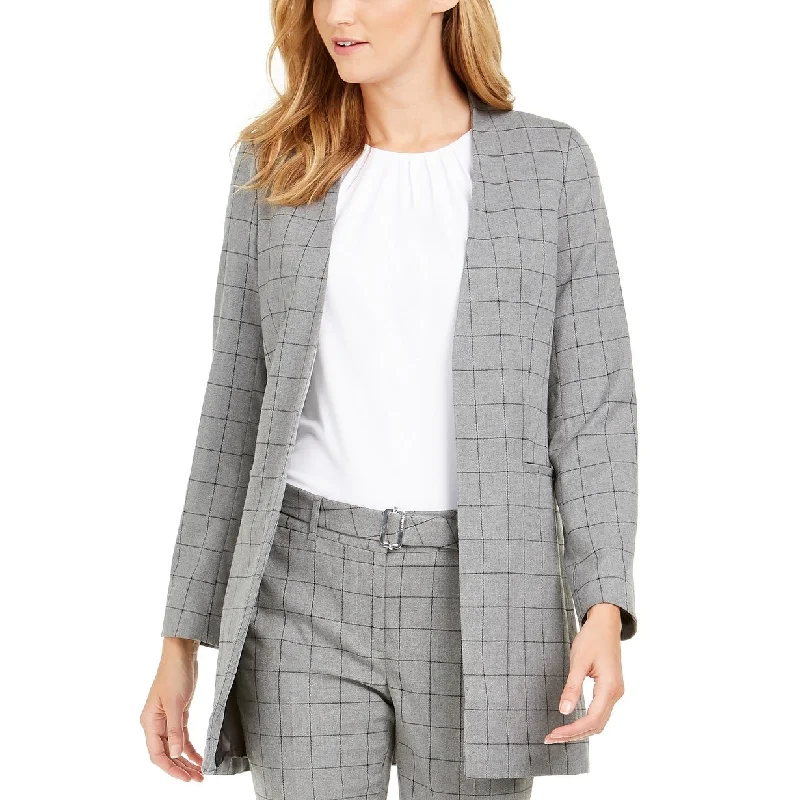 Calvin Klein Women's Collarless Plaid Topper Jacket Gray Size 10