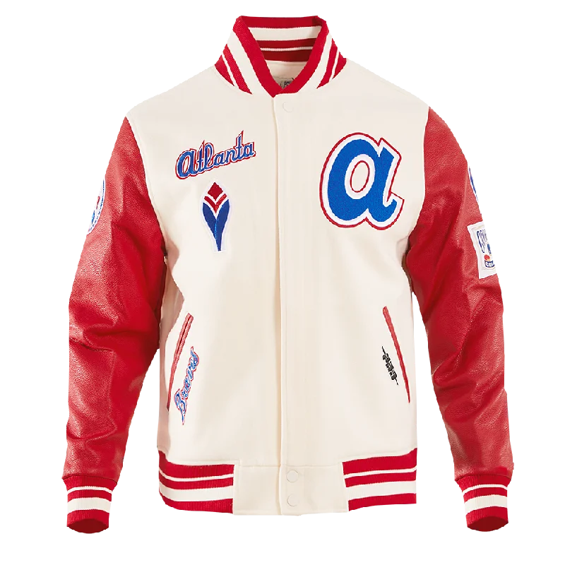 MLB ATLANTA BRAVES RETRO CLASSIC MEN'S WOOL VARSITY JACKET (EGGSHELL/RED)