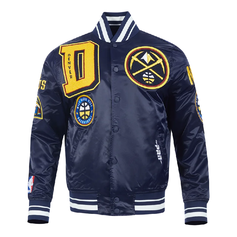 NBA DENVER NUGGETS MASHUP MEN'S RIB SATIN JACKET (MIDNIGHT NAVY)