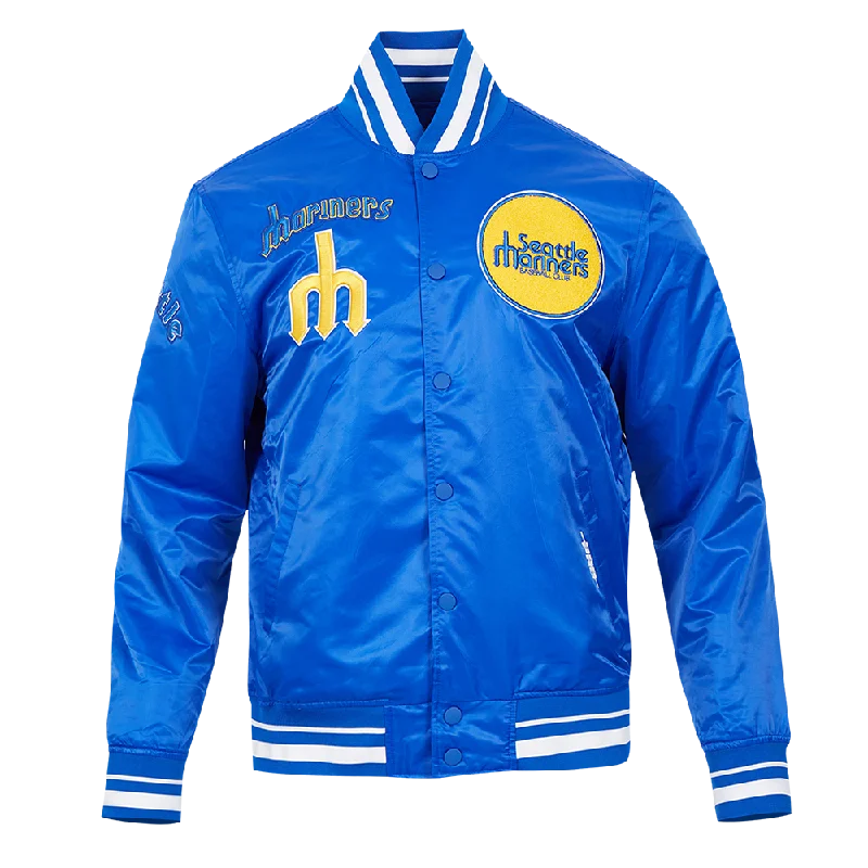 MLB SEATTLE MARINERS RETRO CLASSIC MEN'S RIB SATIN JACKET (ROYAL BLUE)