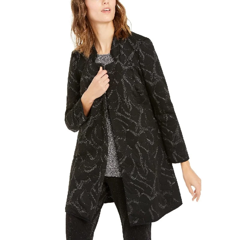 Alfani Women's Metallic Print Jacquard Topper Jacket Black Size Small