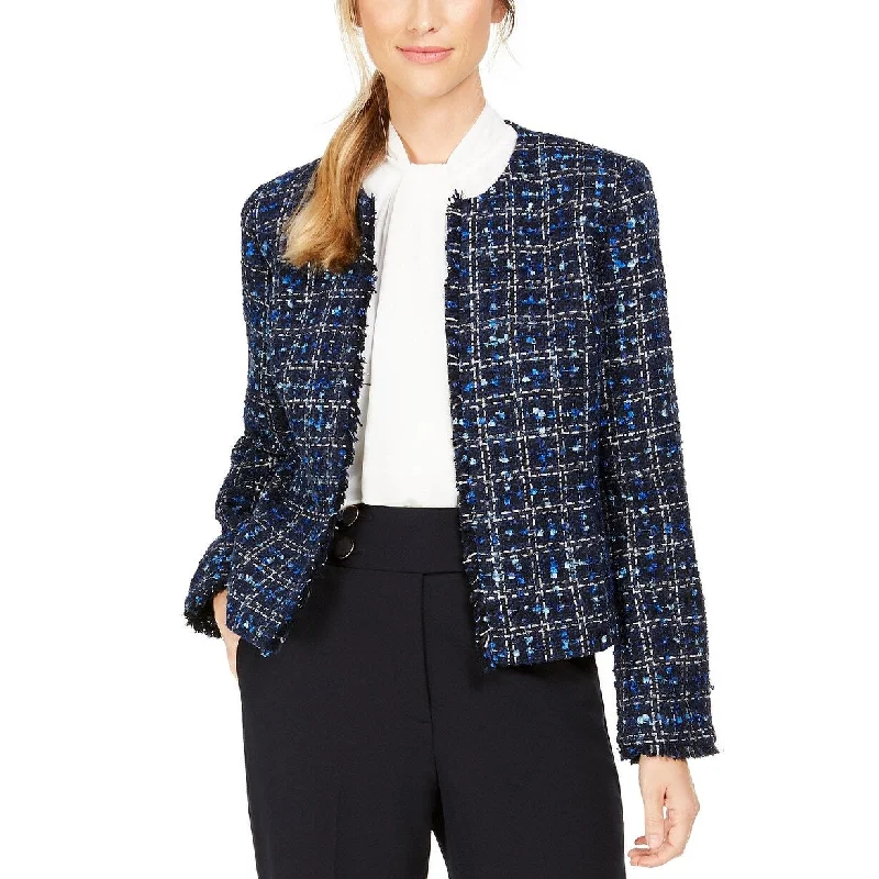 Calvin Klein Women's Tweed Frayed-Edge Jacket Blue Size 14