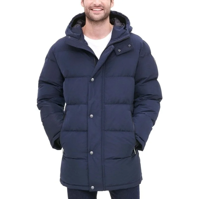 DKNY Men's Quilted Water Resistant Hooded City Full Length Parka Jacket Navy Size Medium