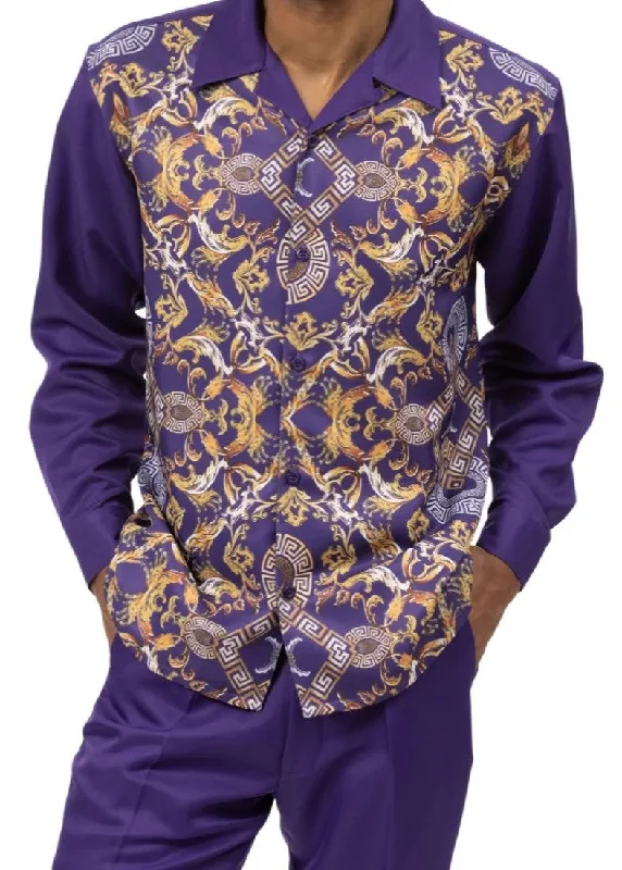 Purple and Gold Patterned Long Sleeve Walking Suit