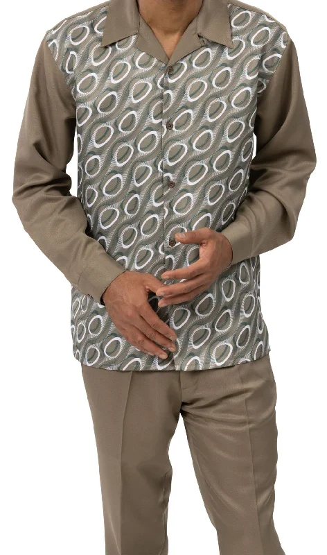 Olive Geometric Circle Pattern Long Sleeve Walking Suit