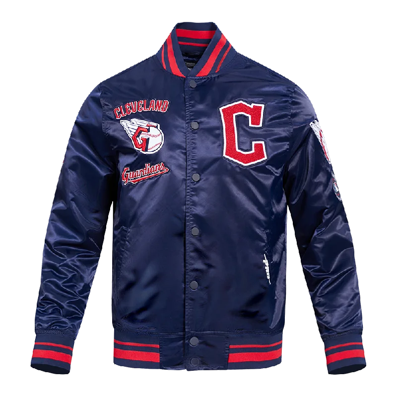 MLB CLEVELAND GUARDIANS RETRO CLASSIC MEN'S RIB SATIN JACKET (MIDNIGHT NAVY/RED/MIDNIGHT NAVY)