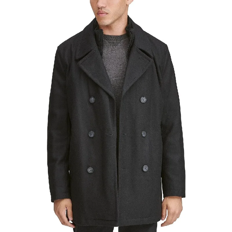 Marc New York Men's Burnett Double Breasted Peacoat with Inset Knit Bib Dark Blue Size Medium