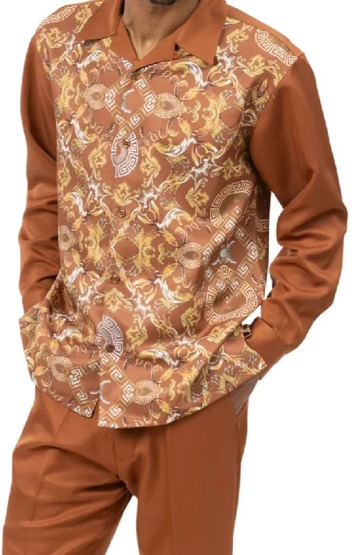 Caramel and Gold Patterned Long Sleeve Walking Suit