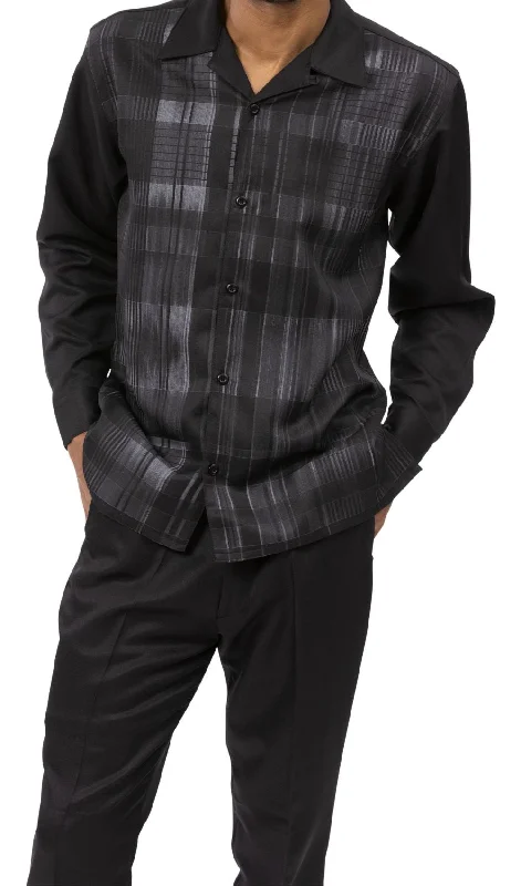 Black Grid Pattern Long Sleeve Walking Suit