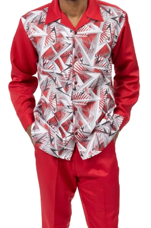 Red Abstract Pattern Long Sleeve Walking Suit