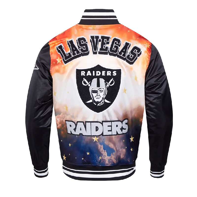 NFL LAS VEGAS RAIDERS SUBLIMATED MEN'S SATIN JACKET-ORANGE SKY (BLACK)