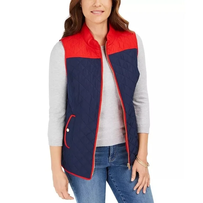 Charter Club Women's Colorblocked Quilted Vest Blue Size Large