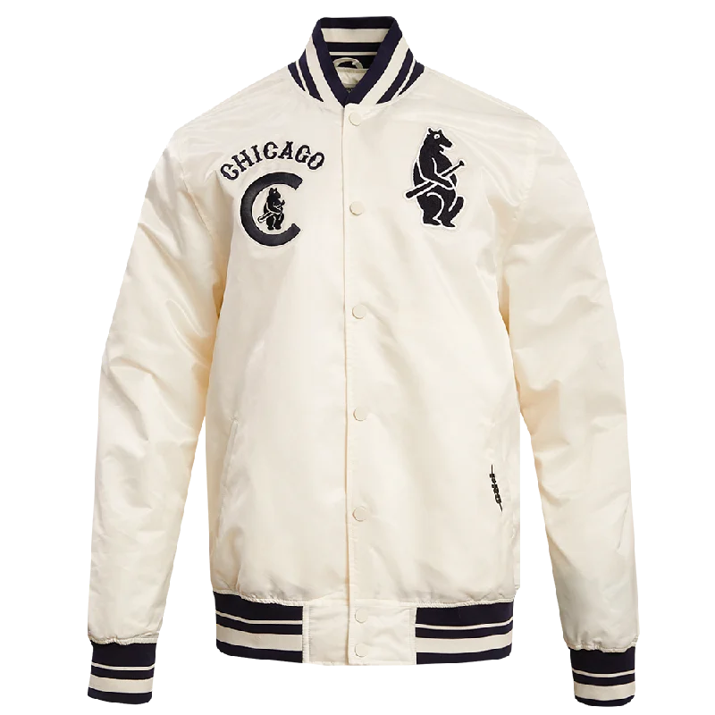 MLB CHICAGO CUBS RETRO CLASSIC MEN'S RIB SATIN JACKET (EGGSHELL/ MIDNIGHT NAVY)