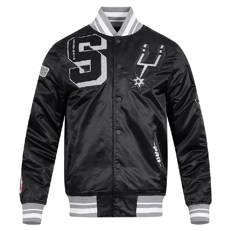 NBA SAN ANTONIO SPURS MASHUP MEN'S RIB SATIN JACKET (BLACK/GRAY)