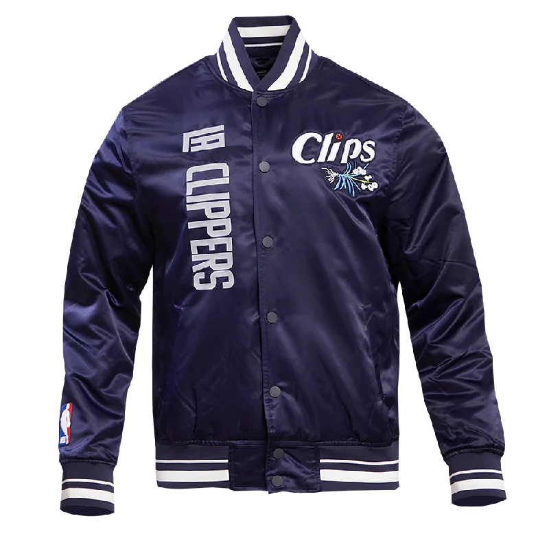 NBA LOS ANGELES CLIPPERS CHEST MEN'S JONAS WOODS RIB SATIN JACKET (MIDNIGHT NAVY)