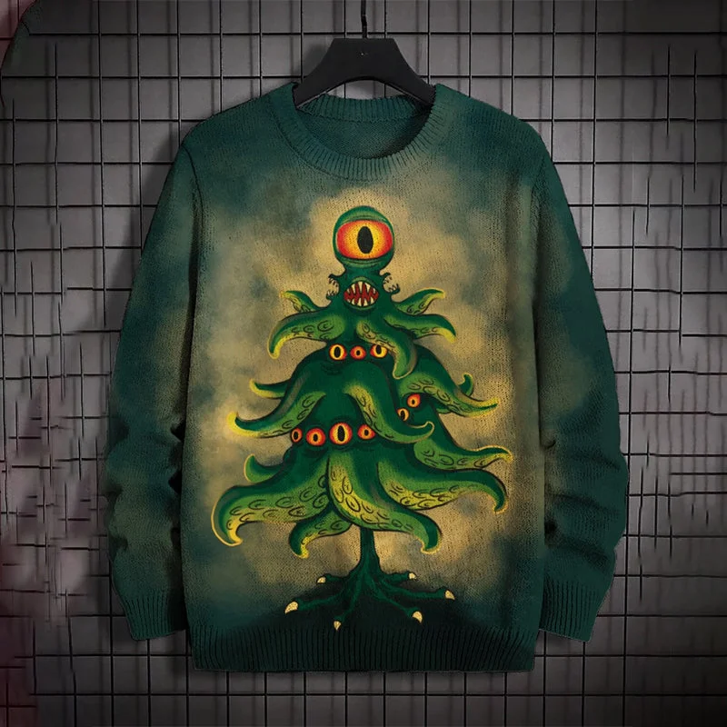 Men's Multi Eyes Cthulhu Christmas Tree Print Sweater