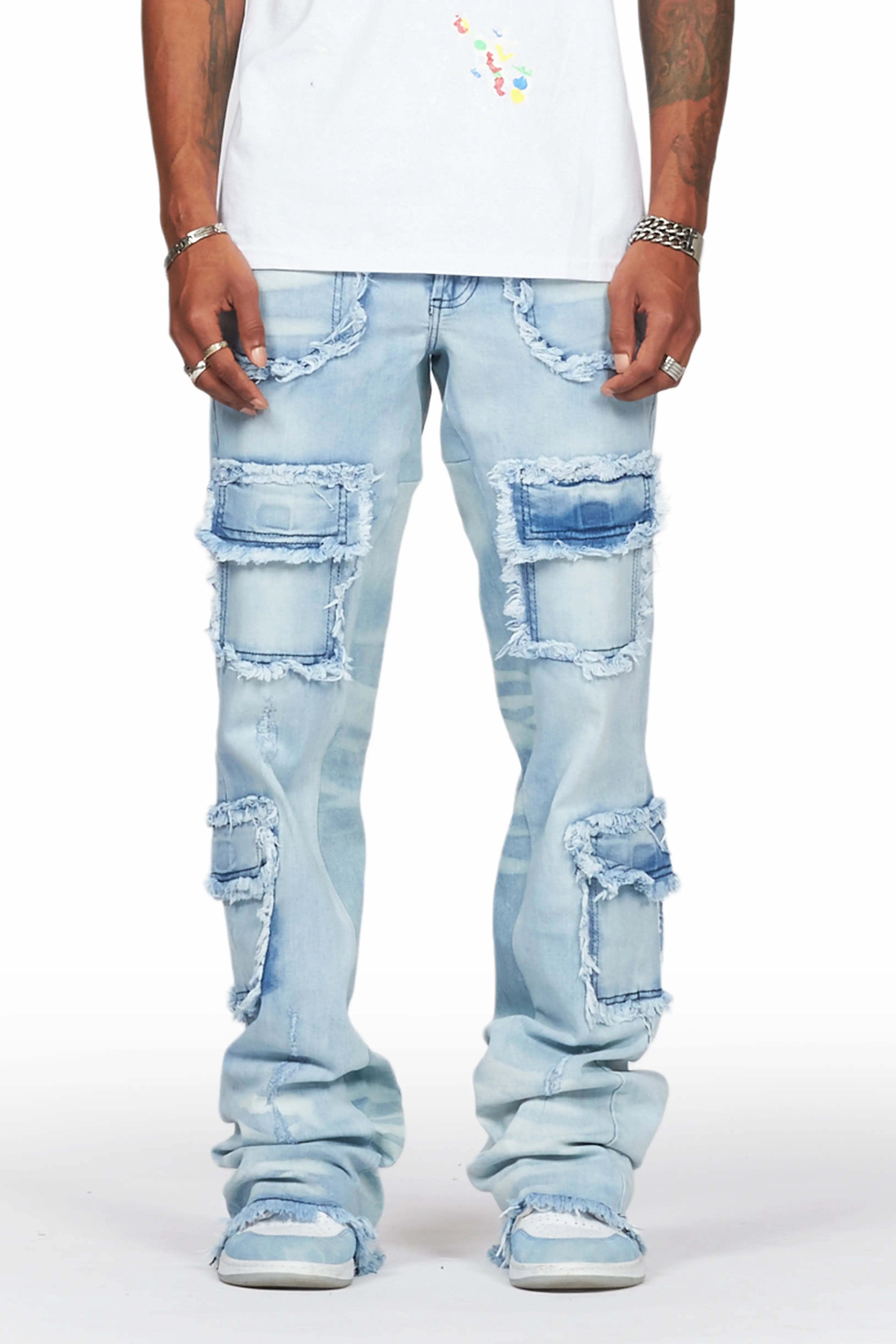 Ubba Blue Baggy Cargo Stacked Jean