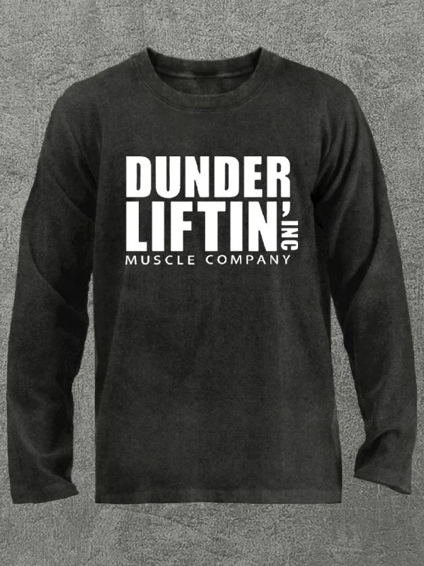 dunder lifting muscle company Washed Gym Long Sleeve Shirt