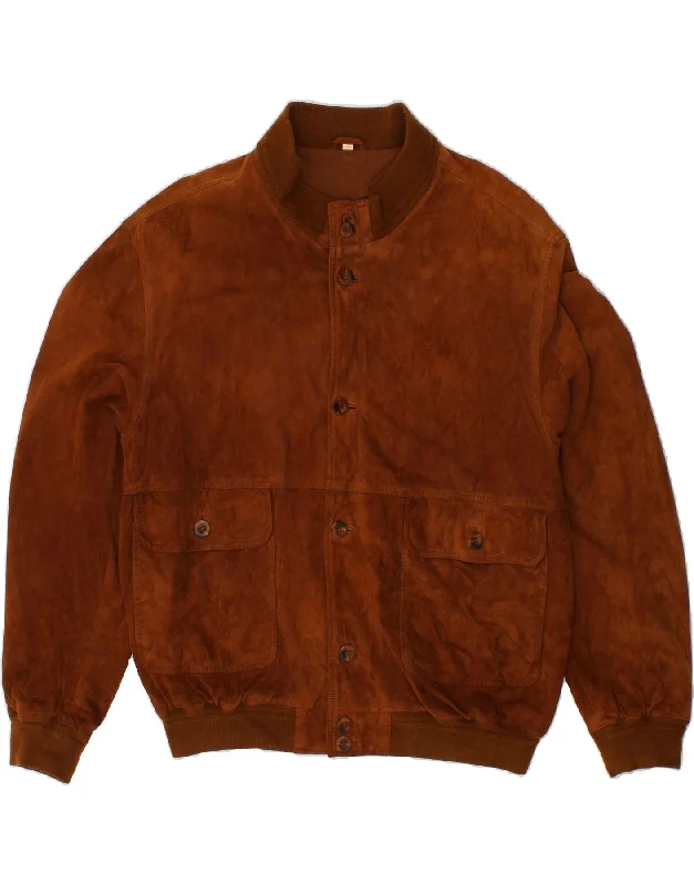 VINTAGE Mens Suede Bomber Jacket IT 56 3XL Brown Leather