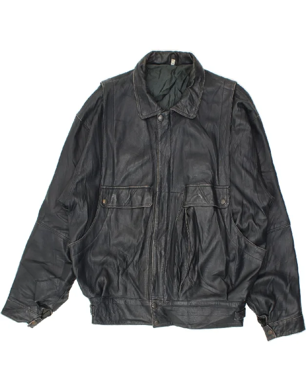 VINTAGE Mens Leather Jacket IT 56 3XL Black