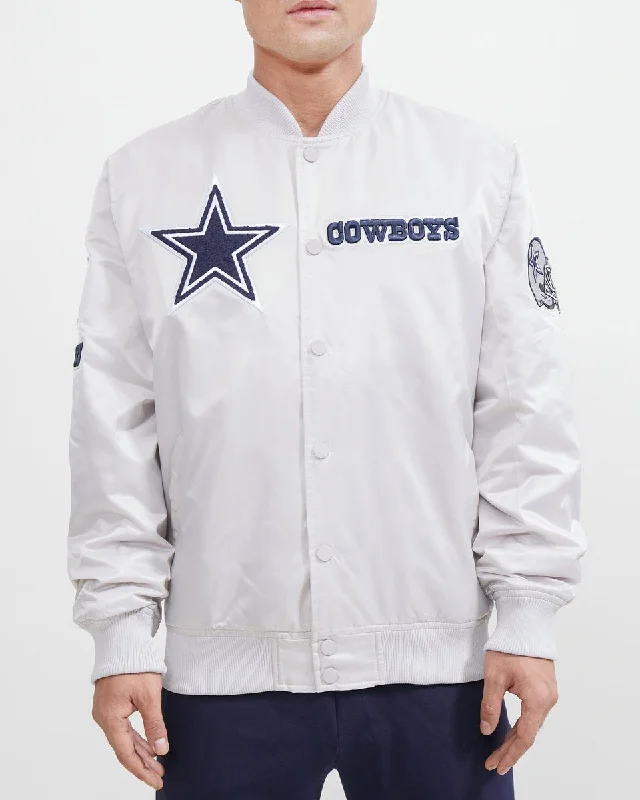 NFL DALLAS COWBOYS MEN'S SATIN JACKET (SILVER)