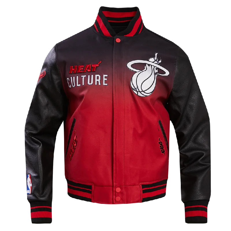 NBA MIAMI HEAT CHEST HEAT CULTURE MEN'S RIB WOOL VARSITY JACKET (BLACK/RED/BLACK)