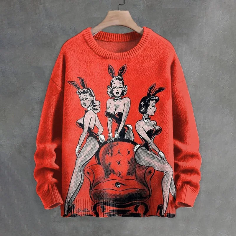 Men's Vintage Pin-up Girls Art Print Sweater