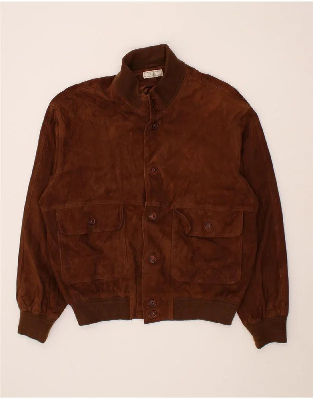 VINTAGE Mens Suede Bomber Jacket UK 42 XL Brown