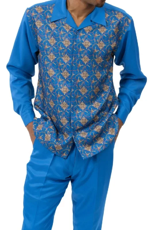 Blue Print Design Long Sleeve Walking Suit