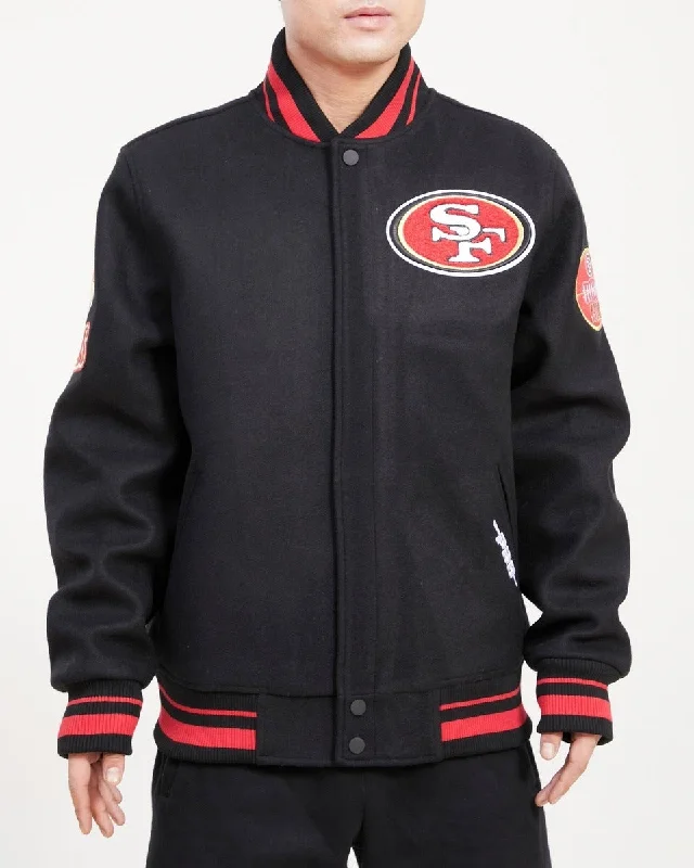 NFL SAN FRANCISCO 49ERS OLD ENGLISH WOOL MEN'S VARSITY JACKET (BLACK)