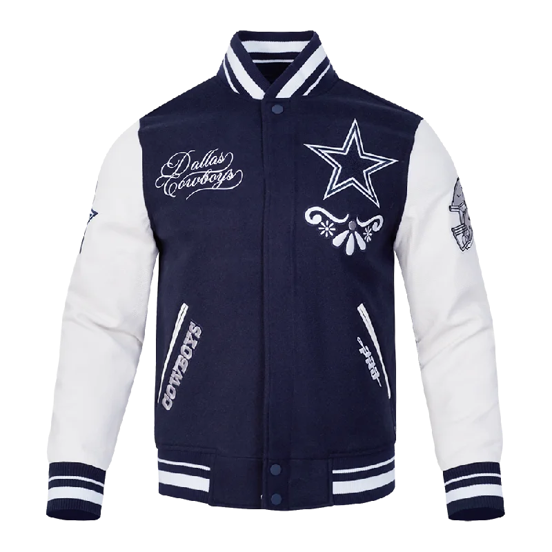 NFL DALLAS COWBOYS SUGAR SKULL MEN'S RIB WOOL VARSITY JACKET (MIDNIGHT NAVY/WHITE)