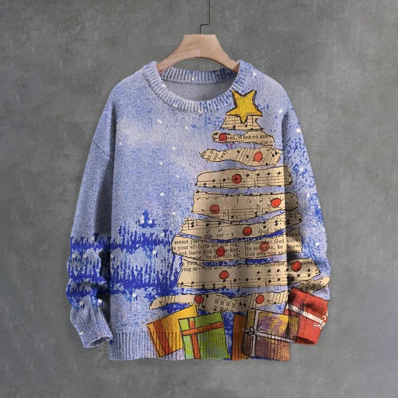 Men's Sheet Music Christmas Tree Gift Art Print Sweater