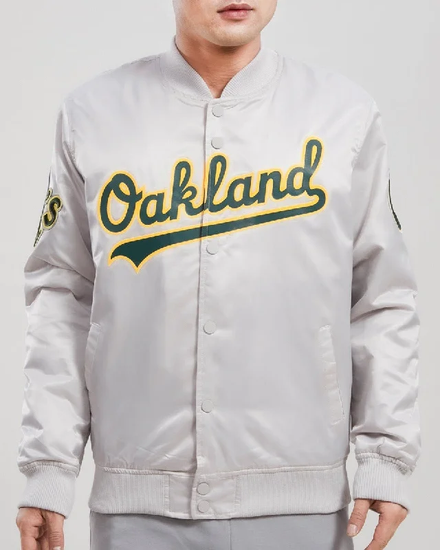 MLB OAKLAND ATHLETICS TEAM BIG LOGO MEN'S SATIN JACKET (SILVER)