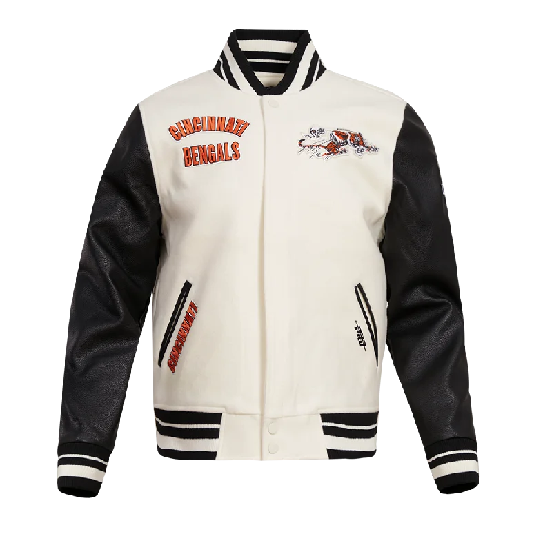 NFL CINCINNATI BENGALS RETRO CLASSIC MEN'S RIB WOOL VARSITY JACKET (EGGSHELL/ BLACK)