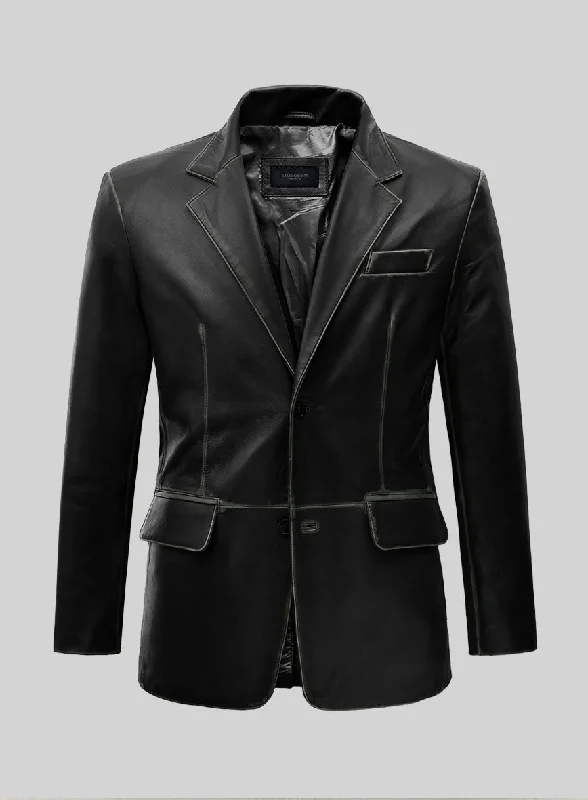 Rubbed Black Leather Blazer