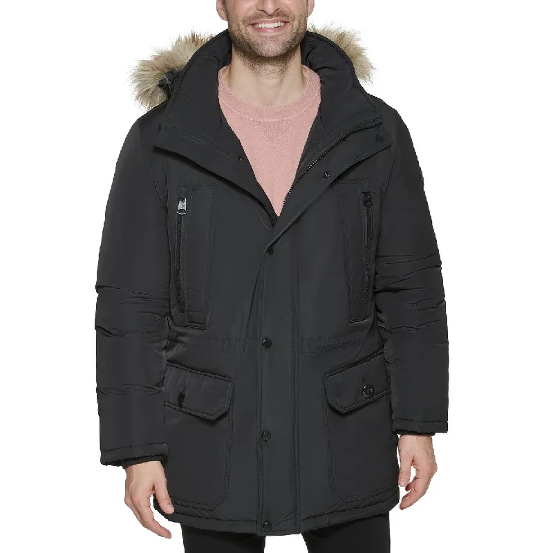 Calvin Klein Men's Long Snorkel Coat With Faux-Fur Trimmed Hood Black Size XX-Large - XXL