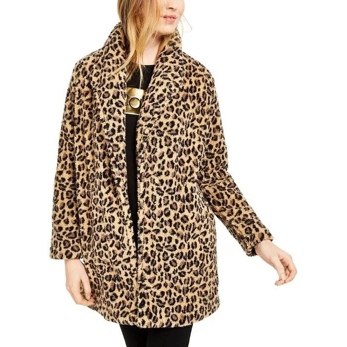 Calvin Klein Women's Leopard-Print Fleece Flyaway Jacket Leo Size Medium