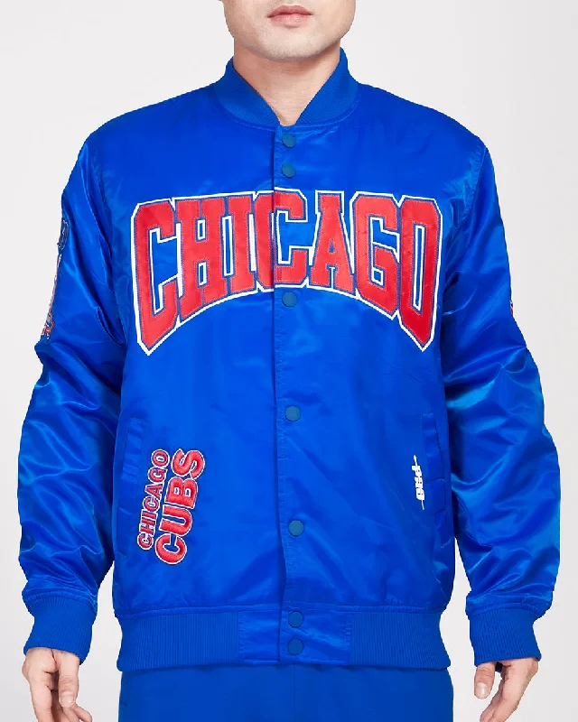 MLB CHICAGO CUBS CREST EMBLEM MEN'S SATIN JACKET (ROYAL BLUE)