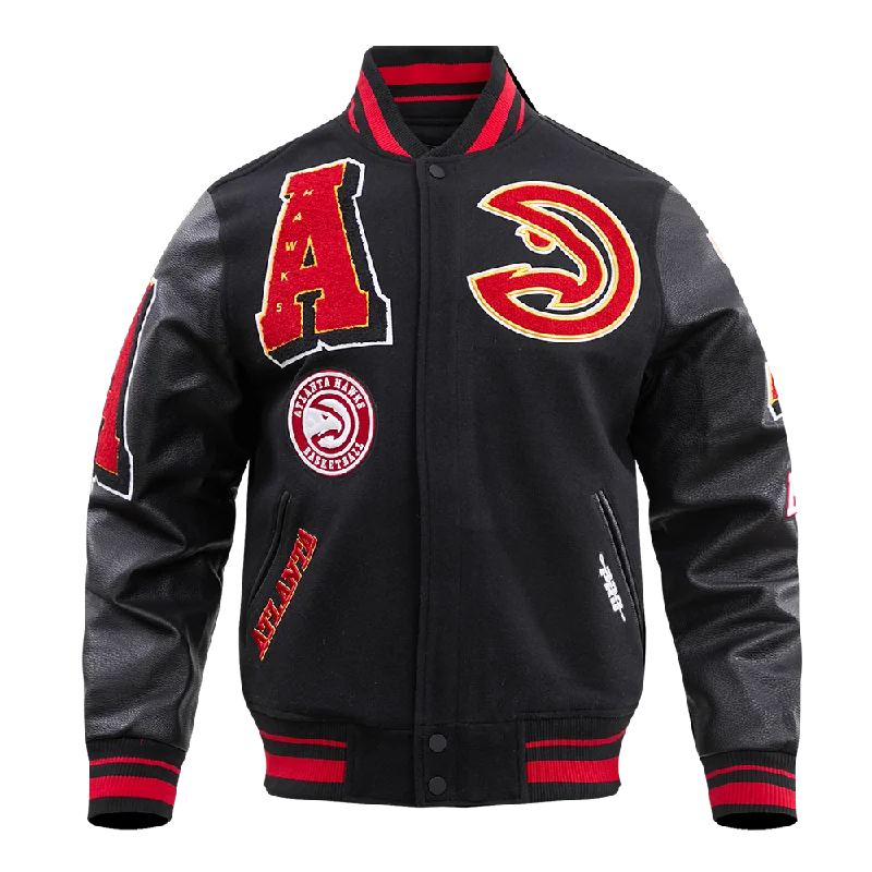 NBA ATLANTA HAWKS MASHUP MEN'S RIB WOOL VARSITY JACKET (BLACK)