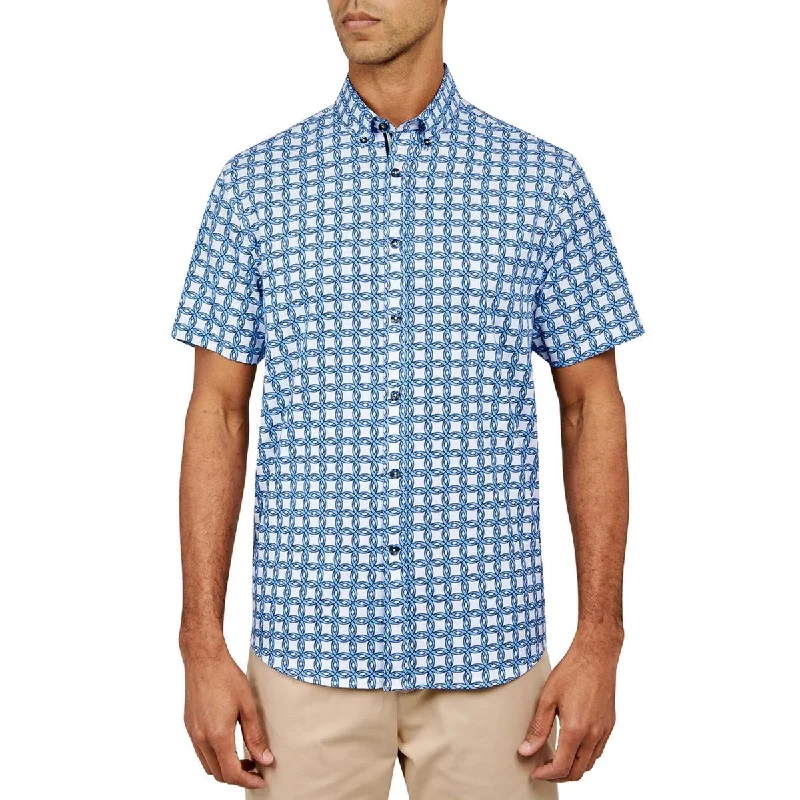 Society of Threads Mens Collared Short Sleeve Button-Down Shirt