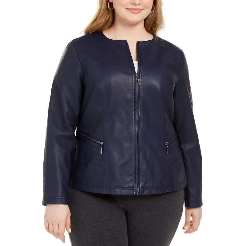 Alfani Women's Plus Size Faux Leather Zipper Jacket Blue Size 3XL - XXX-Large