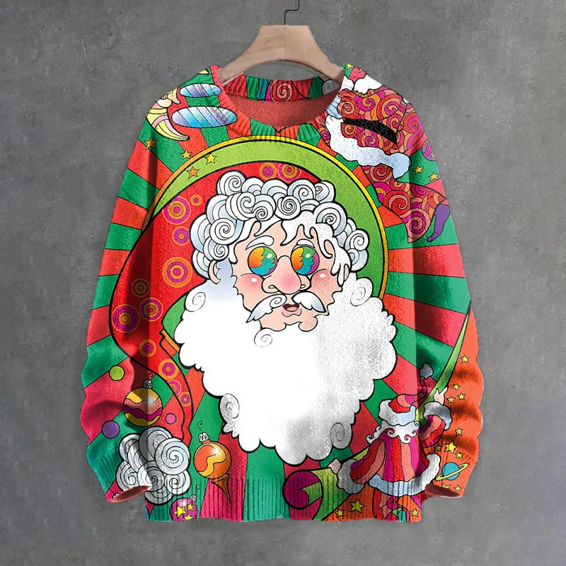 Men's Christmas Santa Claus Psychedelic Colorful Hippie Art Print Sweater