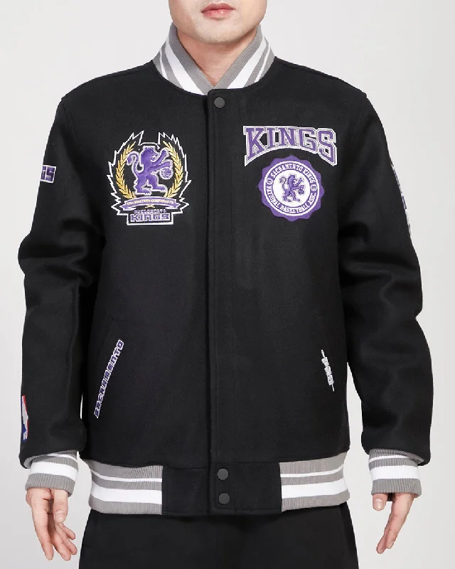 NBA SACRAMENTO KINGS REST EMBLEM RIB WOOL VARSITY JACKET (BLACK/GRAY)