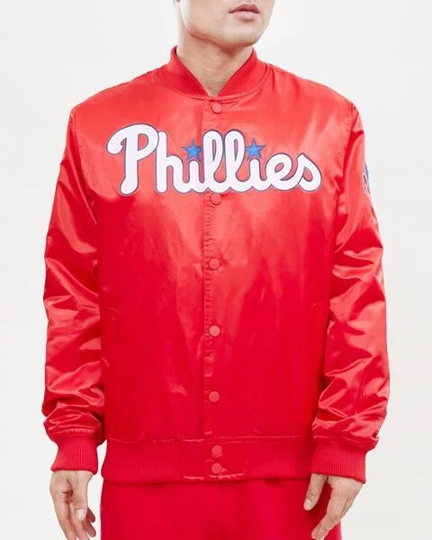 MLB PHILADELPHIA PHILLIES WORDMARK MEN'S SATIN JACKET (RED)