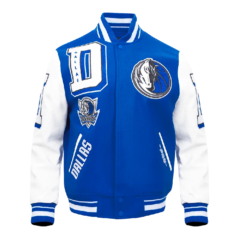 NBA DALLAS MAVERICKS MASHUP MEN'S RIB WOOL VARSITY JACKET (ROYAL BLUE/WHITE)