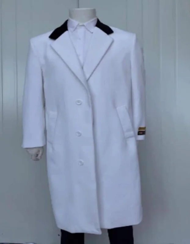 Mens Overcoat - Topcoat For Men - Winter Fabric -Mens Full Length Wool and Cashmere Overcoat - Winter Topcoats - White Coat