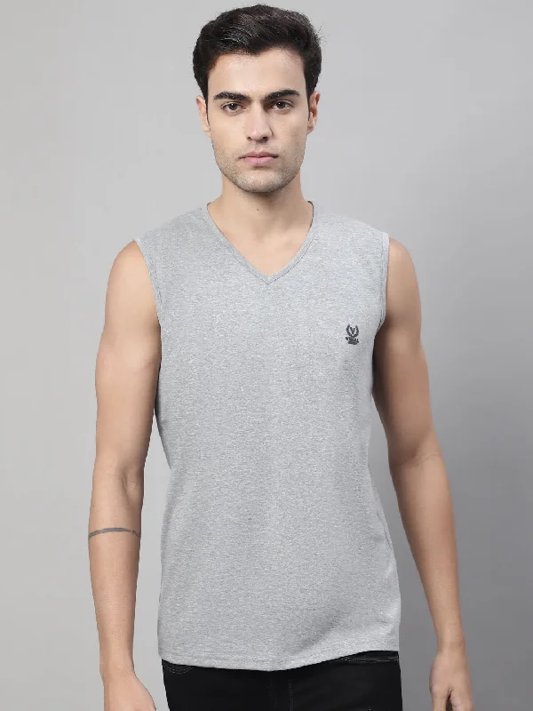 Vimal Jonney Regular Fit Cotton Solid Grey Melange Gym Vest for Men