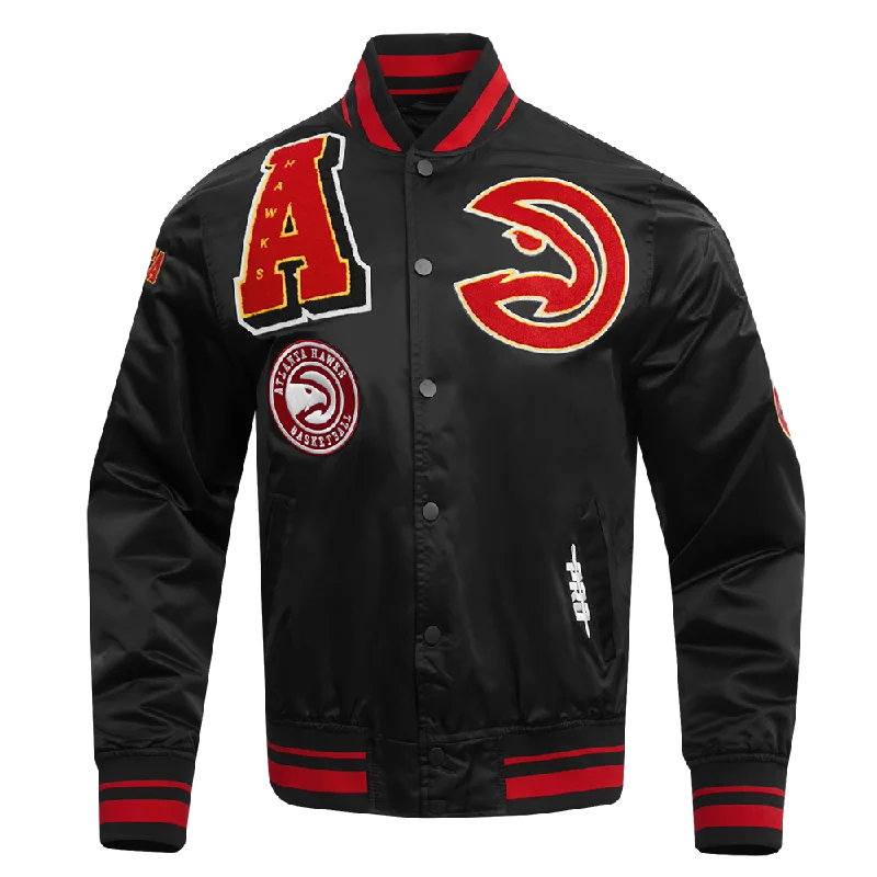 NBA ATLANTA HAWKS MASHUP MEN'S RIB SATIN JACKET (BLACK)